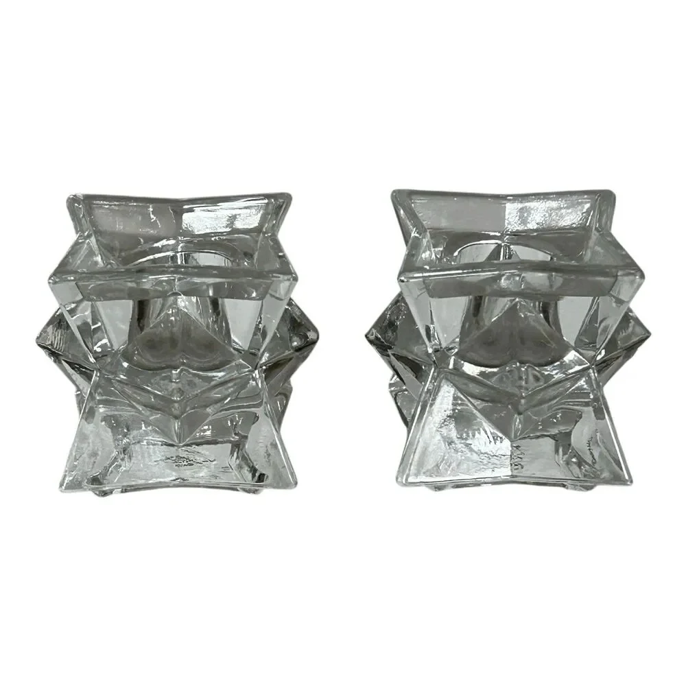 Set of 2 Vintage Avon 24% Lead Crystal Candlestick Holder Geometric Stackable